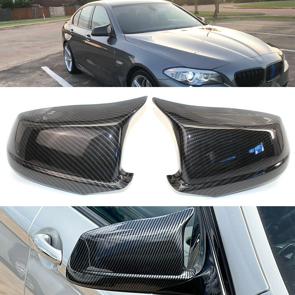 Pair Carbon Fiber Rear Wing Mirror Cover Cap For BMW F10 F11 F18 2010 13 Pre LCI