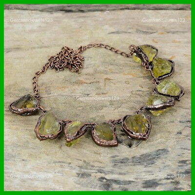 Pentagon Citrine Rough Gemstone Wife Chain Electroformed Necklace Jewelry Copper
