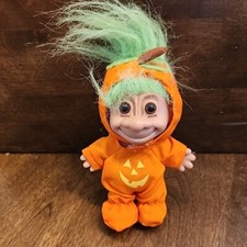 Russ Vtg Halloween Troll Doll Green Hair Orange Pumpkin Costume Jack O Lantern