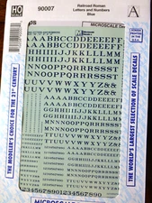 Microscale Decal #90007 Railroad Roman Letters and Numbers Blue