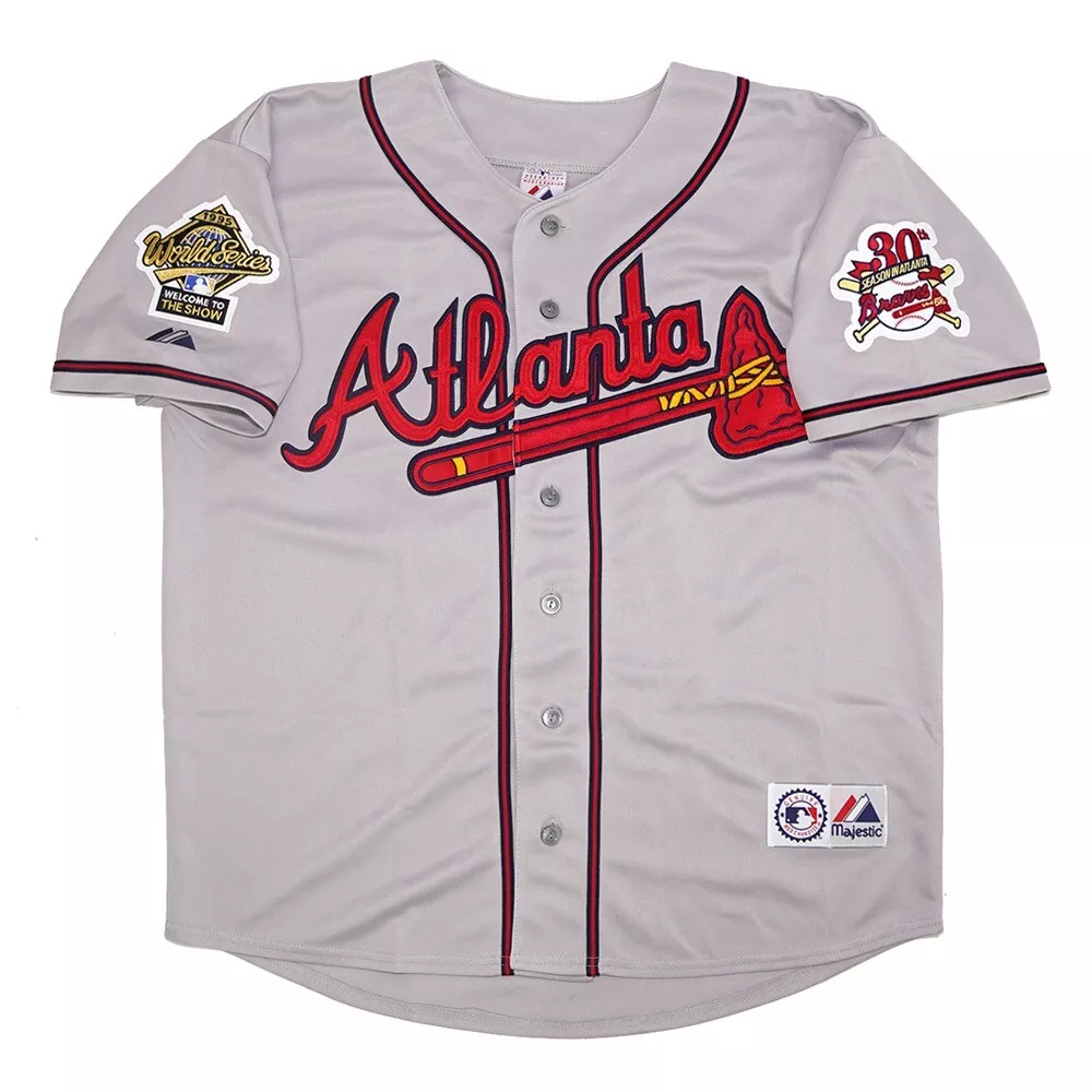 Chipper Jones Atlanta Braves 1995 World Series Grey Road Jersey Men's  (S-3XL)