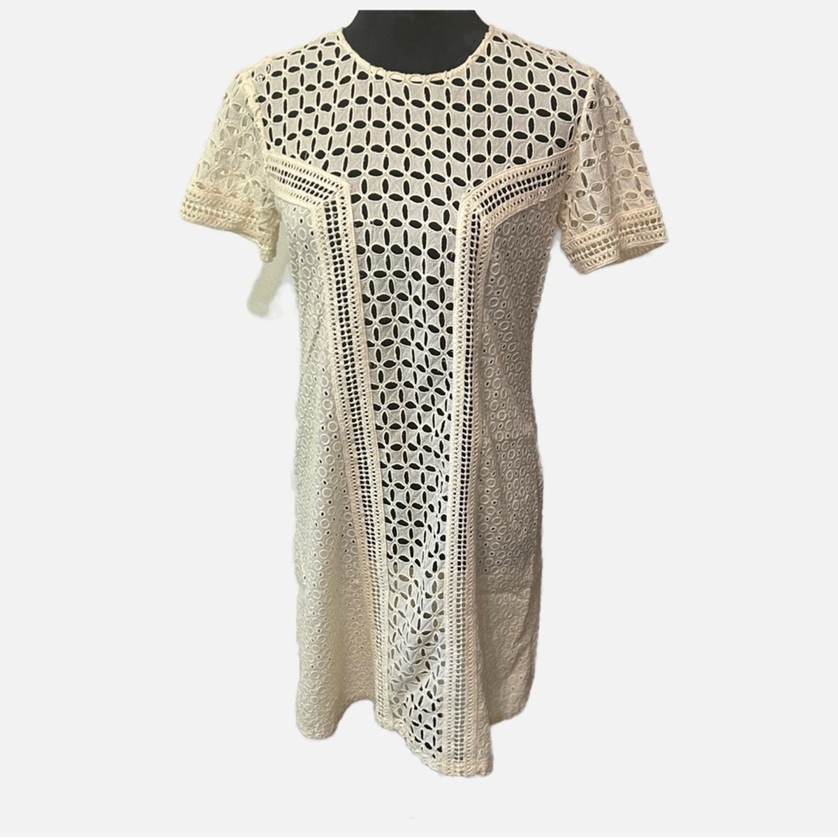 cotton dresses woman out holes Sundance Women’s Eyelet Dress Midi Cream 2 Cotton Short Sleeves Back Key  Hole