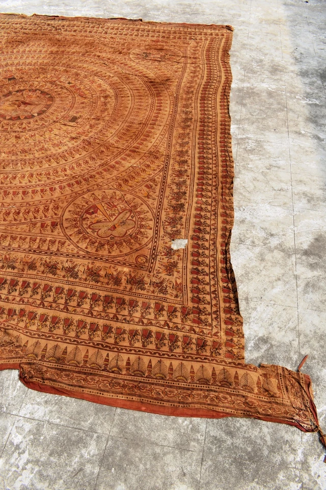Antiguo arte textil Kalamkari impreso en bloque pintado a mano Mata Ni Pachedi Gujar"3 Foto 4 de 4
