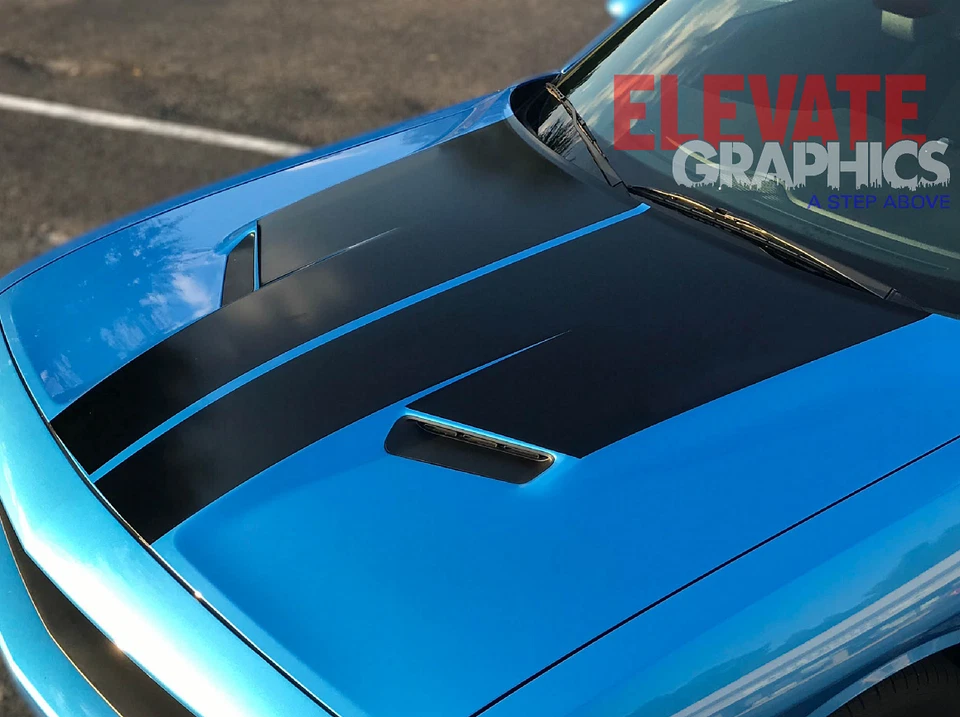 Calcomanías adhesivas con gráficos de vinilo para capó deportivo a rayas Dodge Challenger 2015-2023 Foto 4 de 4