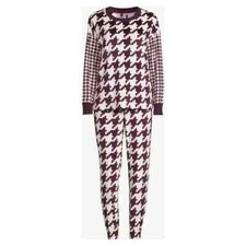 Joyspun Women's Velour Pajama Sleep Set with Eye Mask-Houndstooth-XL 16/18 