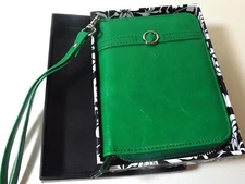 Green Leather Wristlet WALLET Organizer Grandway NEW with box NIB 5.5"L X 4,75"W