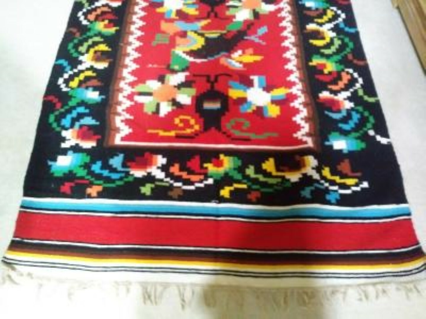 Vintage Mexican Aztec Mayan Wool Hand Woven Blanket Rug w/ Fringe - 54 ...