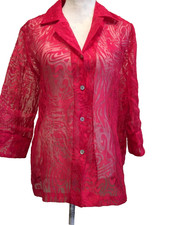 Renaissance Sheer Blouse, Large, 3/4 Sleeve, Collared, Reddish
