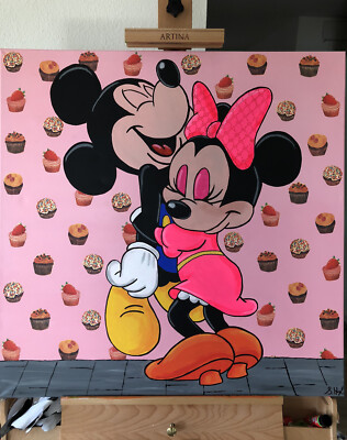 Gemälde Pop Art Mickey Minnie Mouse Maus Bild Deko Kunst Gucci Fashion Love Kuss