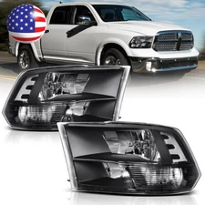 Fit For 09-18 Ram 1500 - 3500 Black Housing Clear Corner Headlights Head Lamp