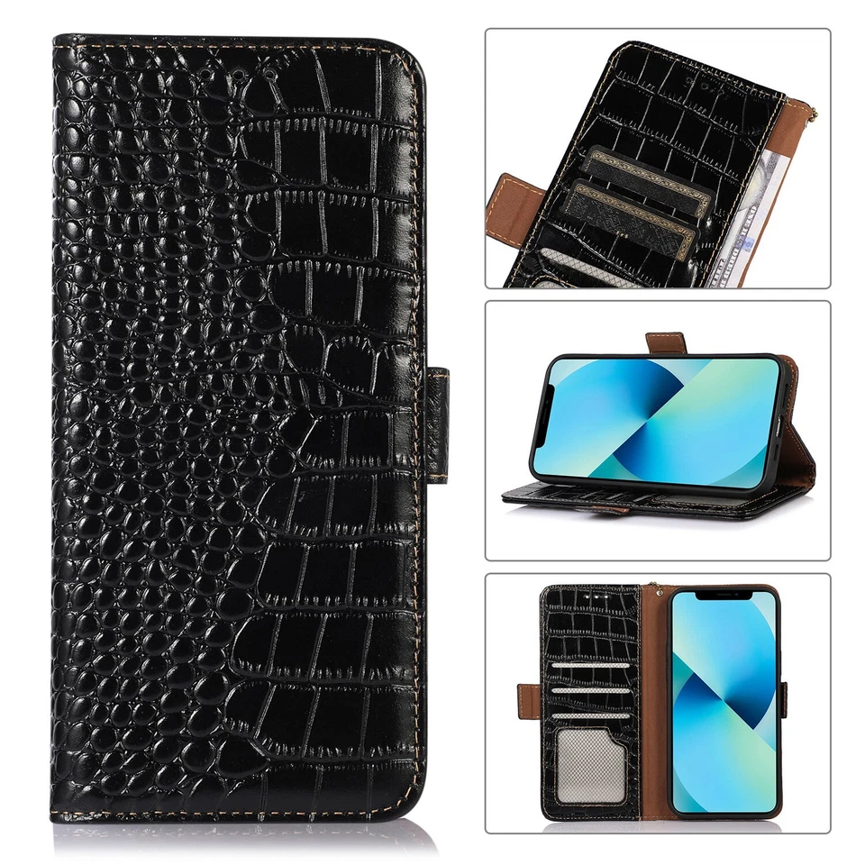 Crocodile Genuine Leather Flip Wallet Case Cover for Samsung S25 Ultra A16A36A56 - Image 3 of 4