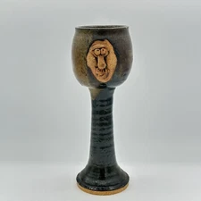 Ugly Face Studio Art Pottery Goblet Mug Man With Mustache 3D 9 X 2.5 Inch