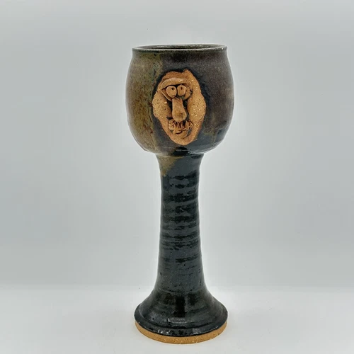 Ugly Face Studio Art Pottery Goblet Mug Man With Mustache 3D 9 X 2.5 Inch