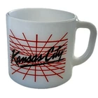 Kansas City Red Sunburst Grid 80s Vintage Anchor Hocking  Milk Glass Mug