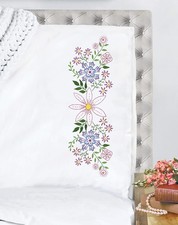 Tobin Star Flowers Stamped for Embroidery Pillowcases,Stamped Linens