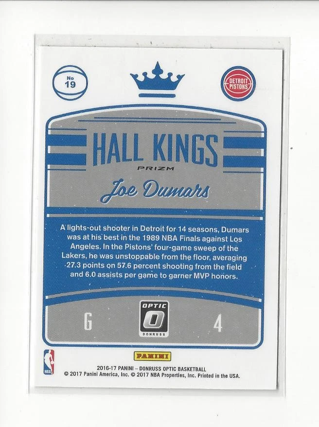 2016-17 Donruss Optic Hall Kings Holo Prizm #19 Joe Dumars Pistons - Image 2 of 2