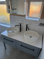 Double bowl and tap bathroom sink his & hers  white and black matte two drawers