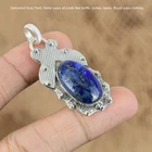 925 Silver Oval Natural Lapis Lazuli Handmade Wedding Boho Wife Pendant Jewelry