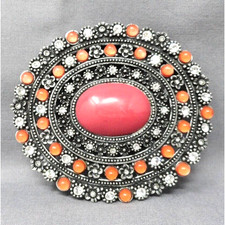Southwestern Floral Belt Buckle Rhinestones Coastal Cowgirl Vtg 1990s .BMW608