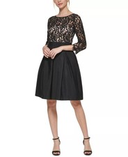 NWT Eliza J Black Lace Over Nude Boat Neck Party Dress Size 4