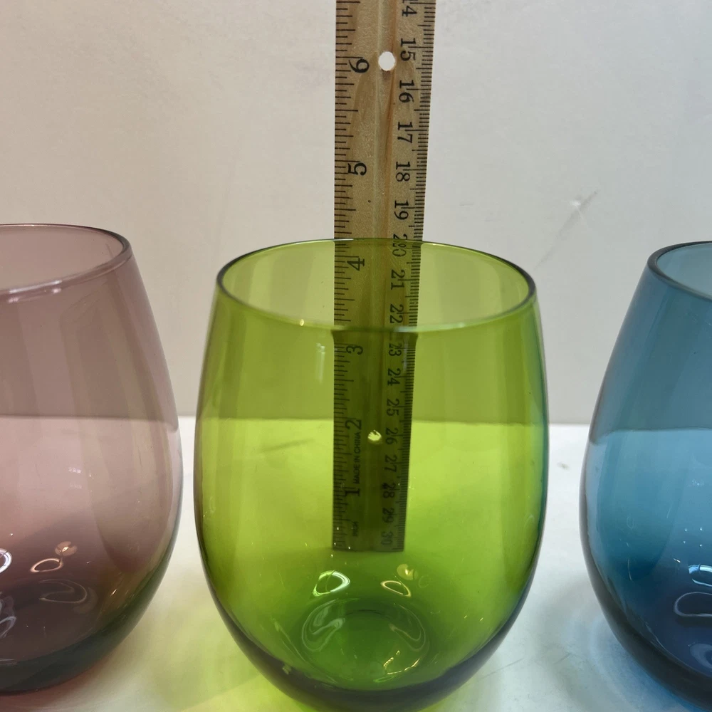 Vibrant Purple Gold Green Blue Stemless Wine Tumblers Set of 4