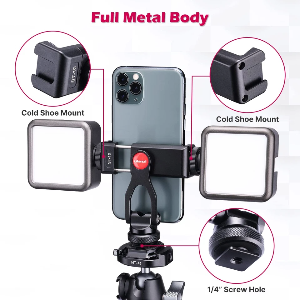 Metal Phone Tripod Mount ST-10, Universal 360° Smartphone Adapter with 2 Cold... - Image 2 of 4
