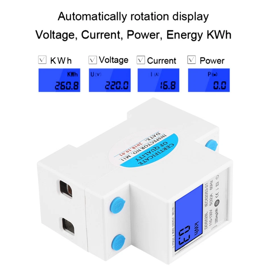 5‑32A 110‑130V 60Hz LCD Backlight Single Phase Energy KWh Meter DIN Rail - Image 4 of 4