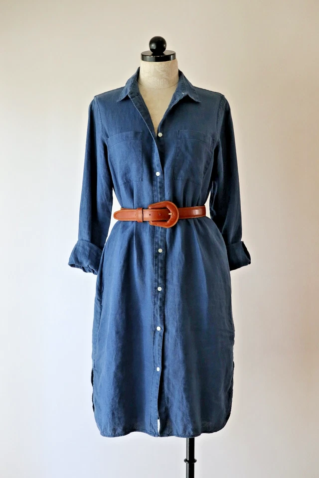 Everlane Azul Lino Cambray Abotonado Manga Larga Ropa de Trabajo Camisa Mujeres 4 Foto 2 de 4