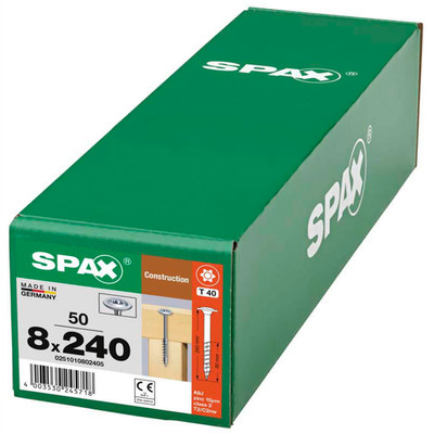 Spax Tellerkopfschrauben Wirox Teilgewinde T40,  8x240, 50 Stück