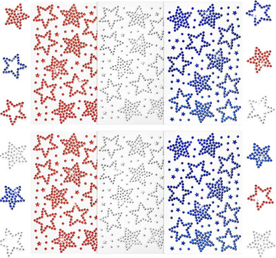 Patriotic Rhinestone Star Stickers, 6 Sheets 4Th of July Silver Glitter Bling St