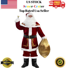 Men's Deluxe Santa Suit 12PCS Christmas Adult Santa Claus Costume X-Large