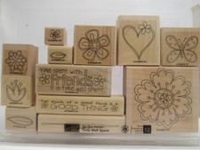 Stampin Up Time Well Spent Wood Stamp Set 12pc Flowers Friends Retired