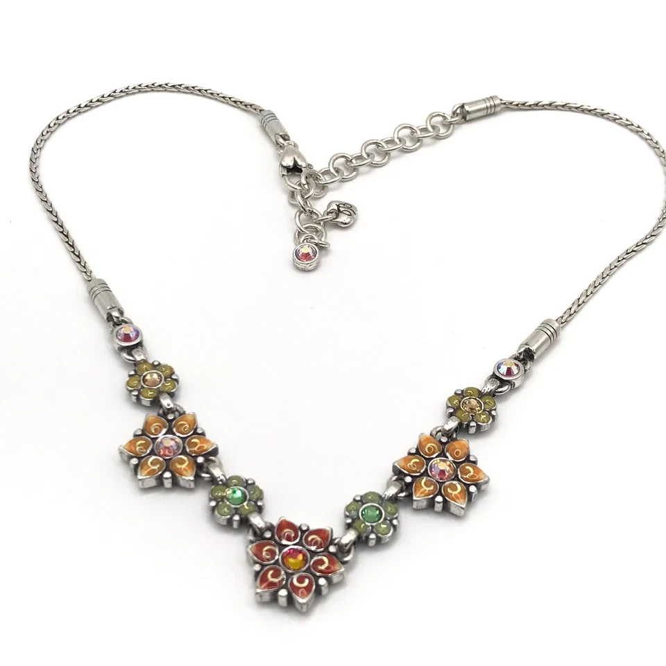 Collar Flor Brighton Jardín del Edén Esmalte Multicolor Cristal Placa Plata Foto 2 de 4