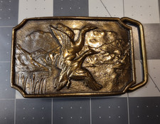 BTS Solid Brass Ducks in Flight Wildlife Belt Buckle 1978 Made in USA