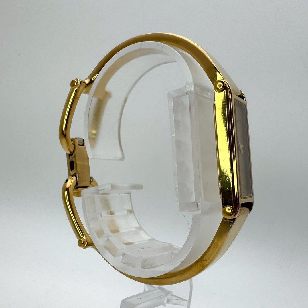 Gucci 1500L Bangle Watch Gold Dial 1P Onyx Horsebit Working Swiss Ladies Rare image 5