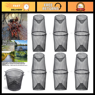 Heavy Duty Crawfish Trap - Steel Mesh Wire, 2-Piece Design, 6 Pack, Bait Include