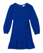 Rare Editions Glitter Knit Faux Wrap Dress Big Girls 12 Royal Back Zip Closure
