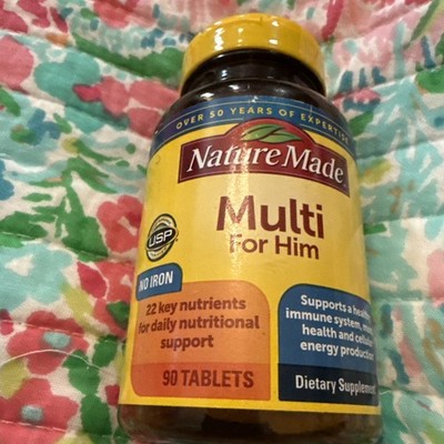 Nature Made Multi for Him No Iron 90 Tablets Gluten-Free, Iron-Free, No