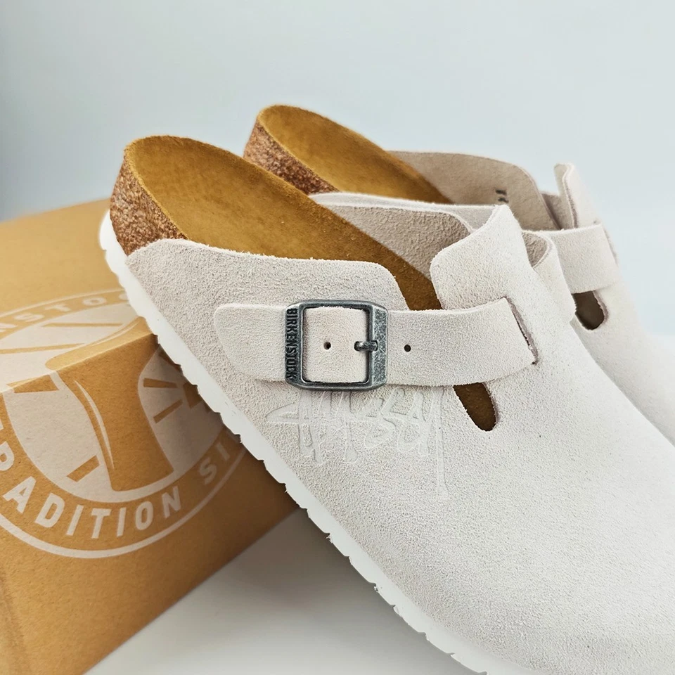 Birkenstock Boston x Stussy Hueso/Blanco Zueco Zapatos Anchos Unisex EU37-45 Con Caja Foto 4 de 4