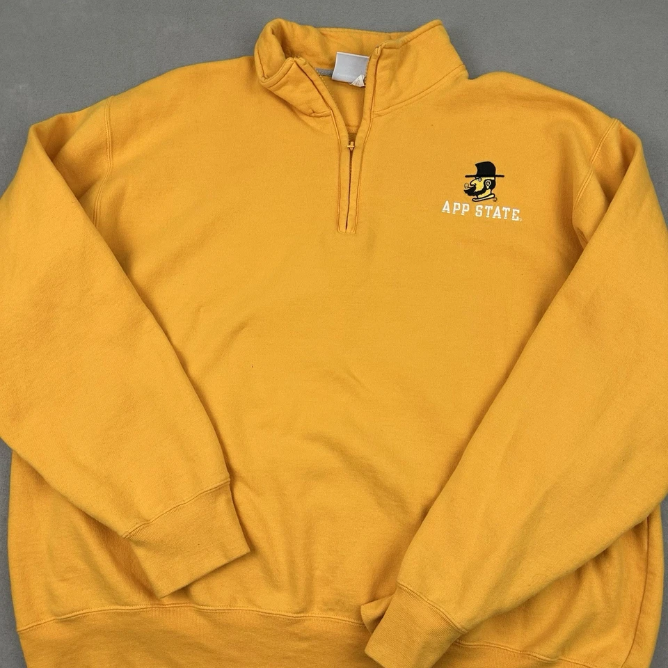 App State Mountaineers Suéter Hombres XL Amarillo 1/4 Cremallera Pullover Yosef Sudadera Foto 2 de 4