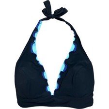 Profile By Gottex Womens Bikini Halter Top SIZE 8 Black Ruffle Light Padding