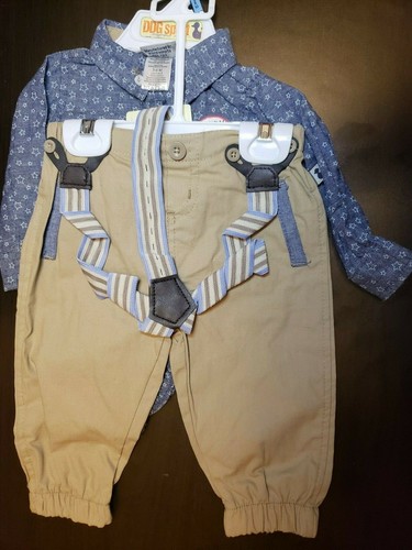 BOYS INFANT DOG SPORT 3 PIECE SET SHIRT, PANTS AND SUSPENDERS SIZE 3-6 MONTHS - Picture 10 of 12