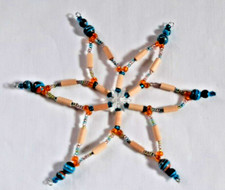 CZECH BEAD SNOWFLAKE CHRISTMAS ORNAMENT TURQUOISE AND TAN 15