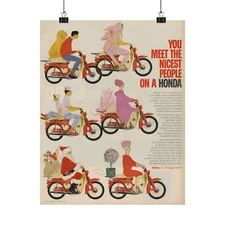 Honda Motorcycle Poster - Vintage Advertising Print Mid Century Wall Art 11x14”