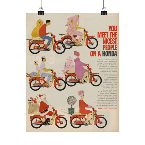 "Póster de motocicleta Honda - impresión publicitaria vintage de mediados de siglo arte de pared 11x14"""
