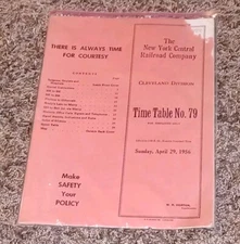 1956 THE NEW YORK CENTRAL RAILROAD CO. CLEVELAND DIVISION EMPLOYEE TIME TABLE 79