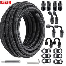 20FT 8AN Nylon E85 PTFE Fuel Line Braided Fuel Hose w/ 10 Fittings Hose Kit