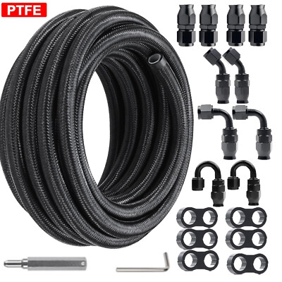 10AN 20FT PTFE Fuel Line Fitting Kit E85 Nylon Stainless Steel Braided Fuel Hose