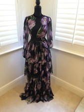 Dolce Gabanna dress Black With Purple Tulips Large Gown Size 40 NWT,$