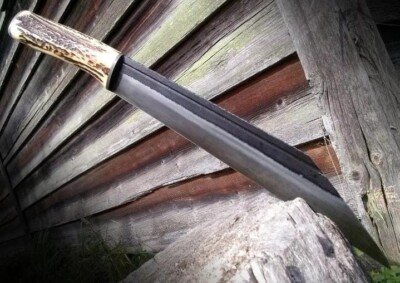 Handmade seax knife, hand forged Viking knife, fixed blade knife with cover